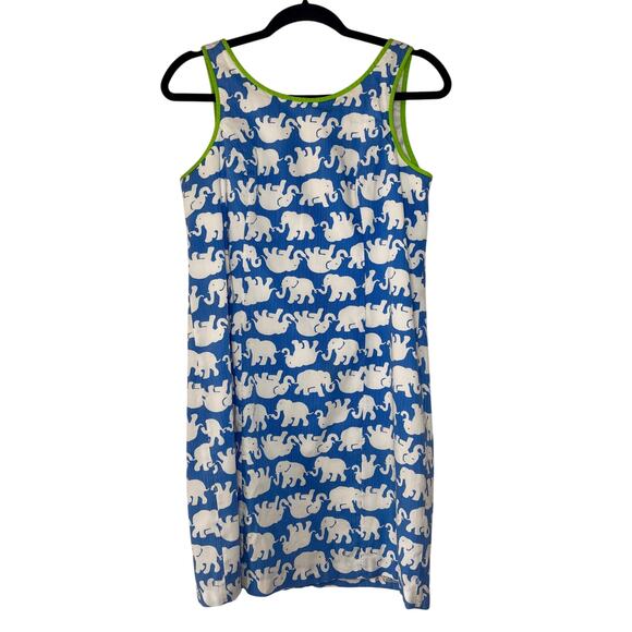 Lilly Pulitzer Tusk in the Sun Shift Dress Elephants Blue White Green Piping - Picture 1 of 16